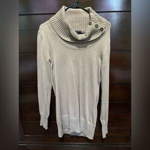 The Limited Cowl Neck Sweater in Tan with Button Accents